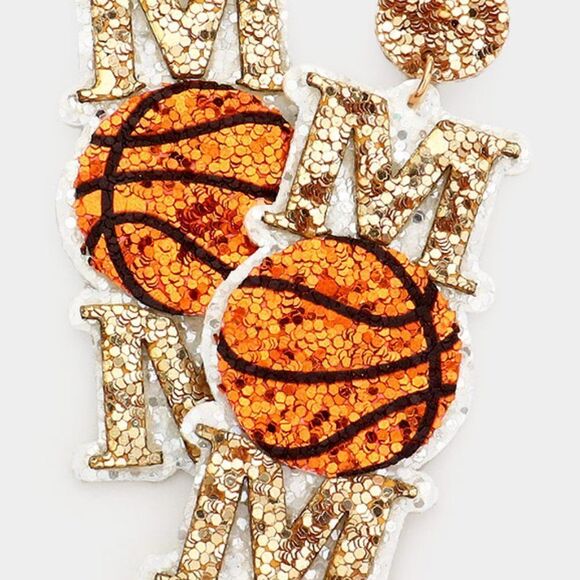Basketball Mom Sequin Dangle Earrings - Picture 2 of 6